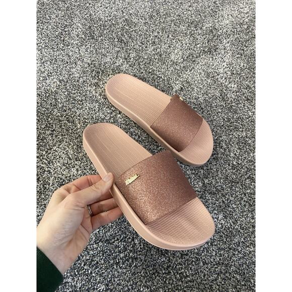 Melissa Beach Slide Jelly Sandals Rose Gold Glitter Platform Away to Mars 7 NEW - Picture 2 of 3